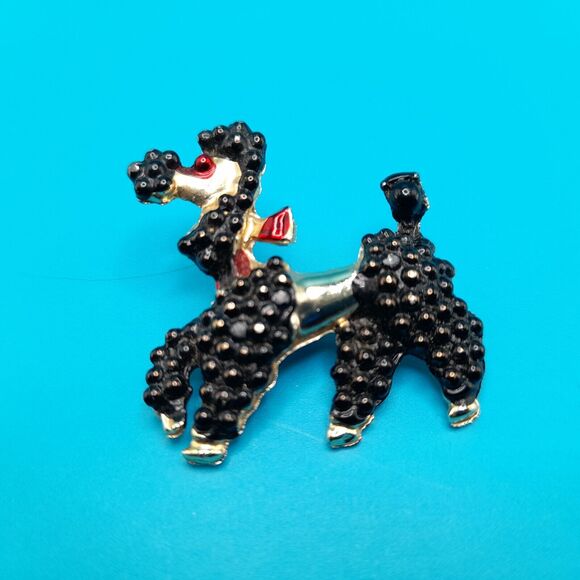 Vintage Black Enamel French Poodle Brooch, Figural Pin - Picture 2 of 9